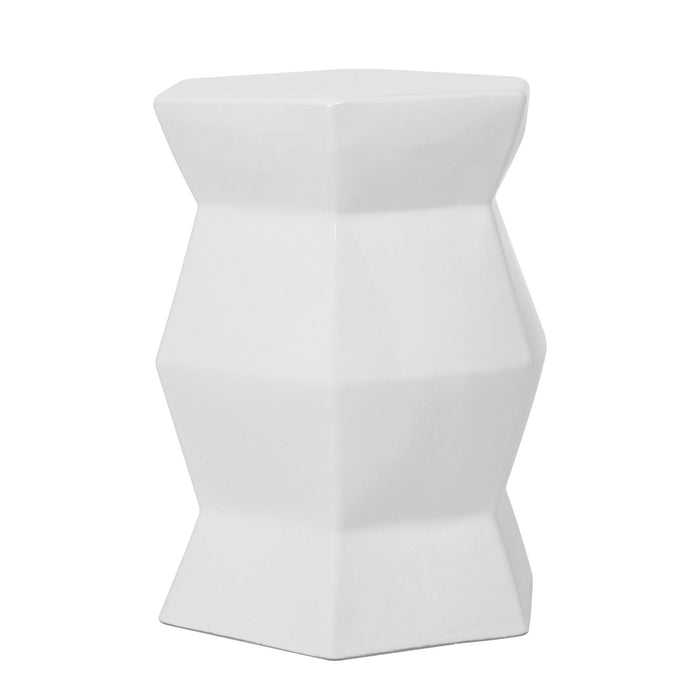 Contemporary Ceramic Drum Stool Indoor / Outdoor Side Table Glazed Accent Garden Stool - White