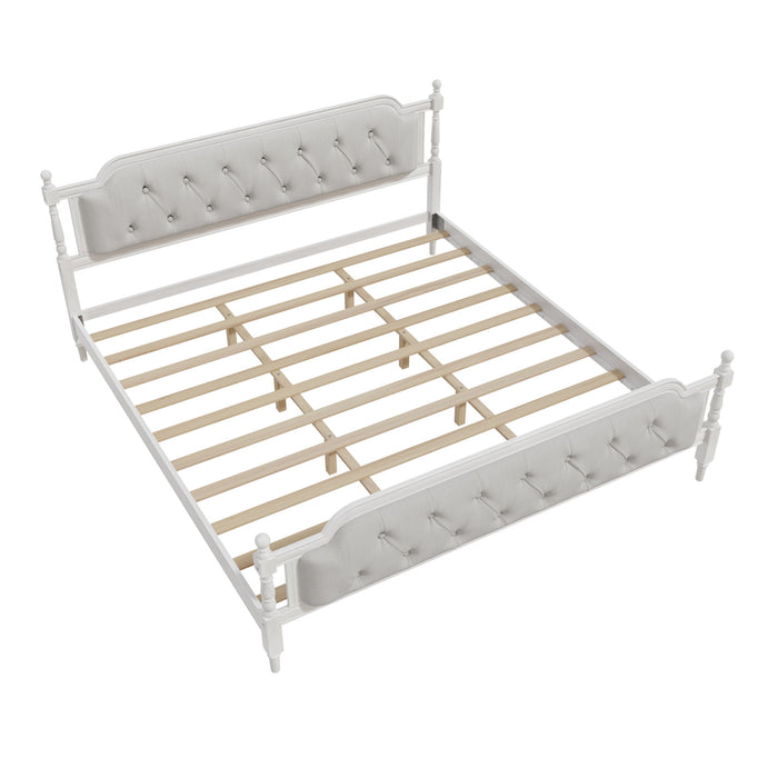 Traditional Style Solid Bed Frame With Upholstered Tufted Headboard, No Box Spring Needed