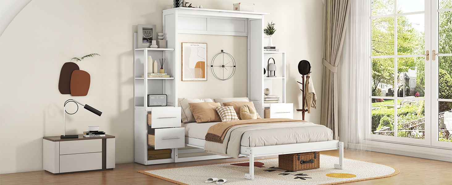 Murphy Wall Bed With Shelves, Drawers And LED Lights