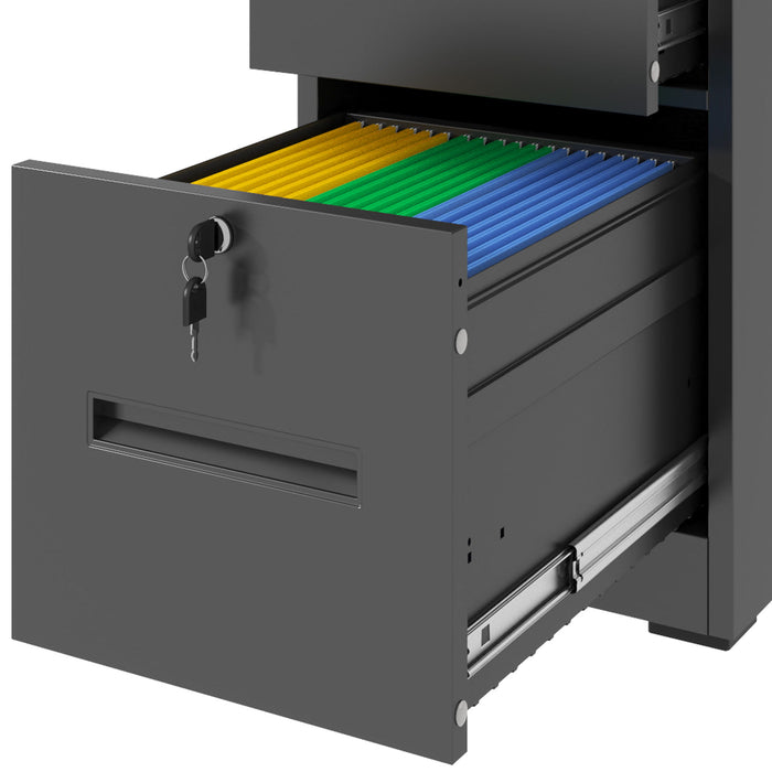 Modern 4 Drawer Metal Vertical Filing Cabinets With Lock For Home Office, Steel Construction, Letter / Legal / A4 / F4 Size - Brushed Nickel