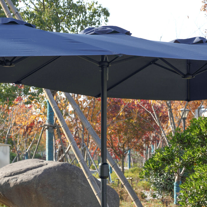 14.8 Ft Double Sided Outdoor Umbrella Rectangular Large With Crank (Navy Blue)