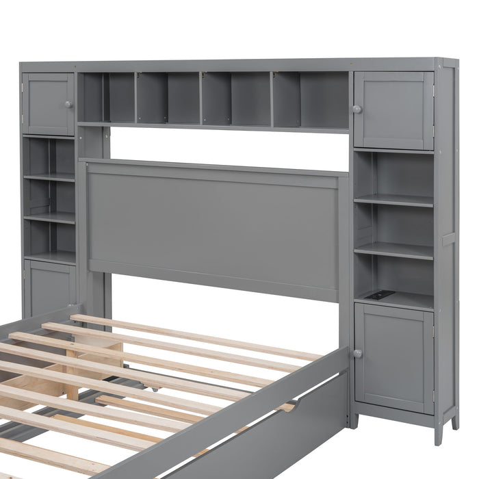 Bed With All In One Cabinet, Shelf And Sockets, Trundle