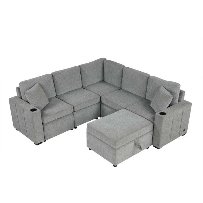 Sectional Sofa Convertible Pull-Out Sofa Bed With A Movable Storage Ottoman For Living Room