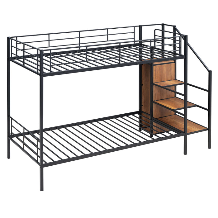Bunk Bed With Lateral Storage Ladder And Wardrobe