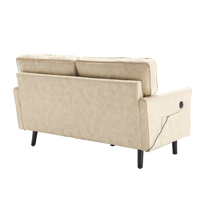 Mid Century Modern Loveseat Sofa With USB Ports, Removable Pillow Cover