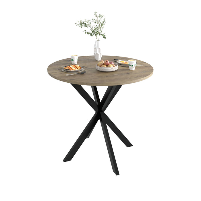 Round Dining Table For 2 - 4 People, Compact Kitchen Or Dining Room - Rustic Brown