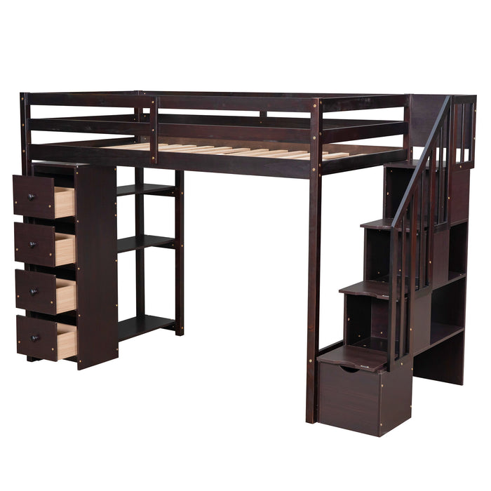 Loft Bed With Storage Drawers And Stairs With Shelves