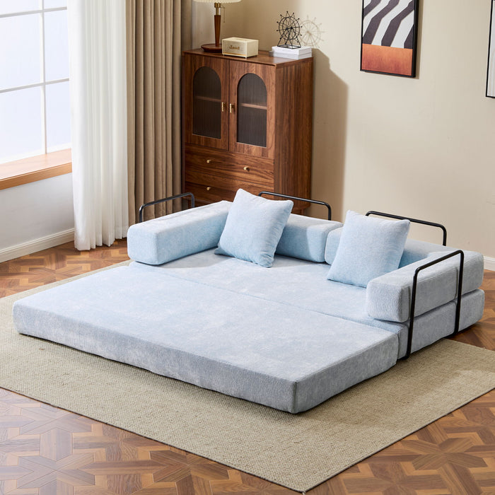Convertible Floor Sofa Bed With Pillow Back Support Armrest