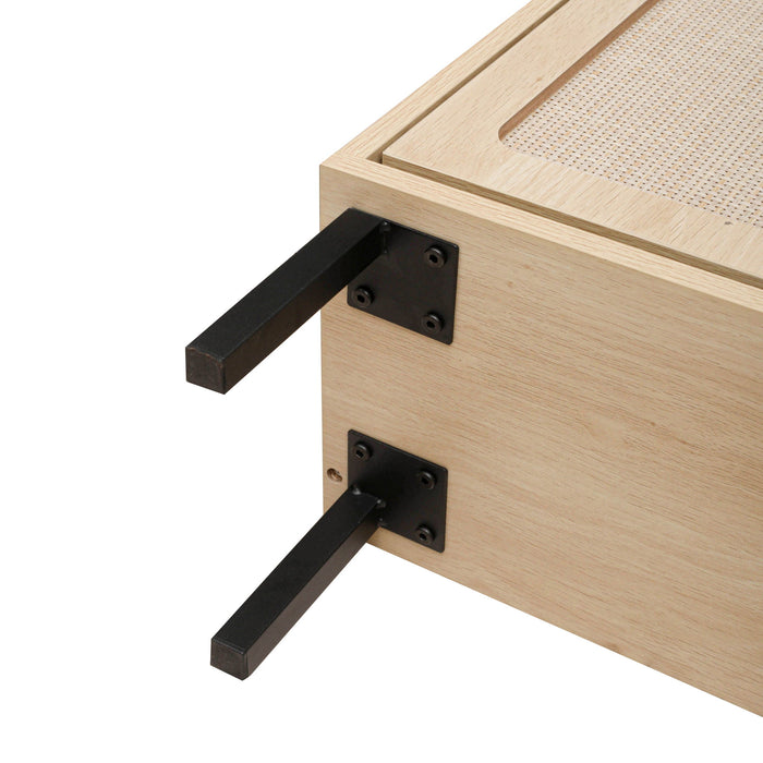 Modern Rattan 5 Door Shoe Storage Cabinet For Entryway Freestanding Design - Natural