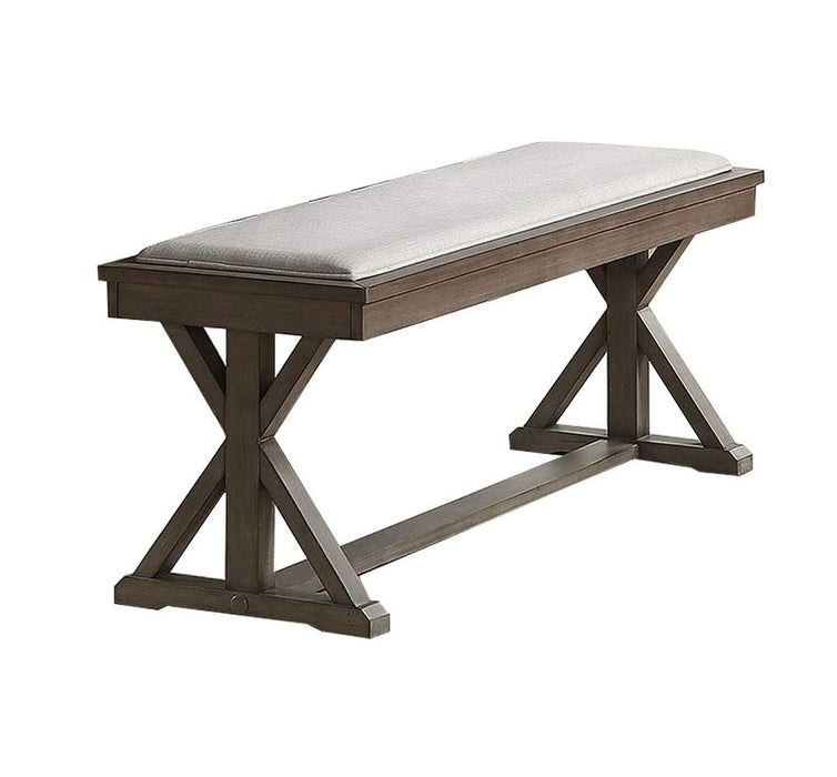 Ash Gray Contemporary Solid Wood Veneer Dining Room Bench Cream Cushion Seat Unique Legs Bench