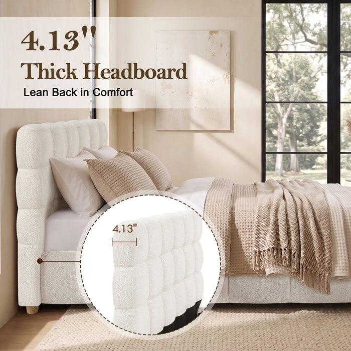 Pula - Queen Platform Bed With Upholstered Headboard, Slat Support, No Box Spring Needed - Ivory