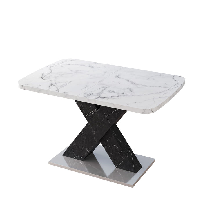 Rectangle Dining Table With Stretchable Top, X Shape Mdf Legs With Steel Base - White / Black