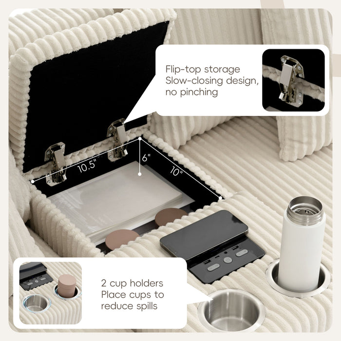 Sectional With Bluetooth Speakers L Shaped Couch With Console USB Charger, Cup Holders Storage Ottoman Deep And Wide Seat Cloud Sofa
