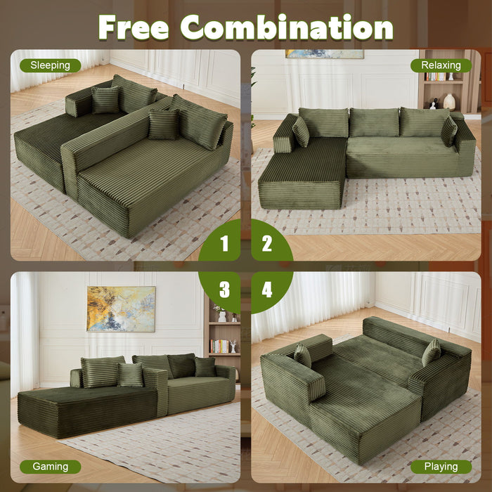 Compression Sectional Couch With Comfy Chaise, Boneless L Shape Sofa With Deep Seat