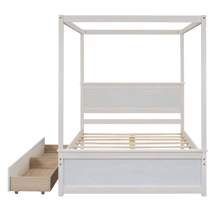 Canopy Platform Bed With Drawers, Support Slats, No Box Spring Needed