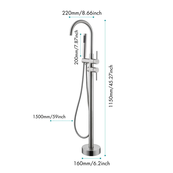 Mount Bathtub Faucet Freestanding Tub Filler Brushed Nickel Stand ing High Flow Shower Faucets With Hand Held Shower Mixer Taps Swivel Spout - White