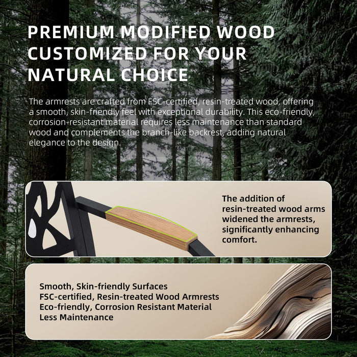 Outdoor Patio Stationary Dining Chairs With Outdoor Grade Sunbrella Cushions, Branch Like Backrest (Set of 2) - Bourbon Brown