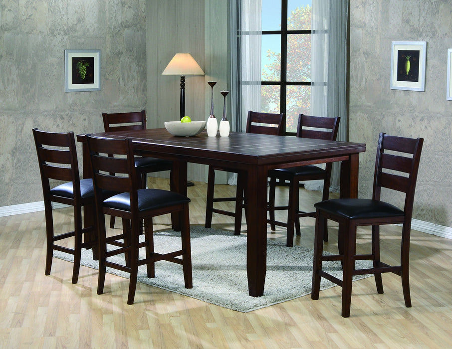 Contemporary 7 Pieces Counter Height Dining Set 18" Extendable Leaf Table Espresso Finish PU Fabric Upholstered Chair Seats Wooden Solid Wood Dining Room Wooden Furniture