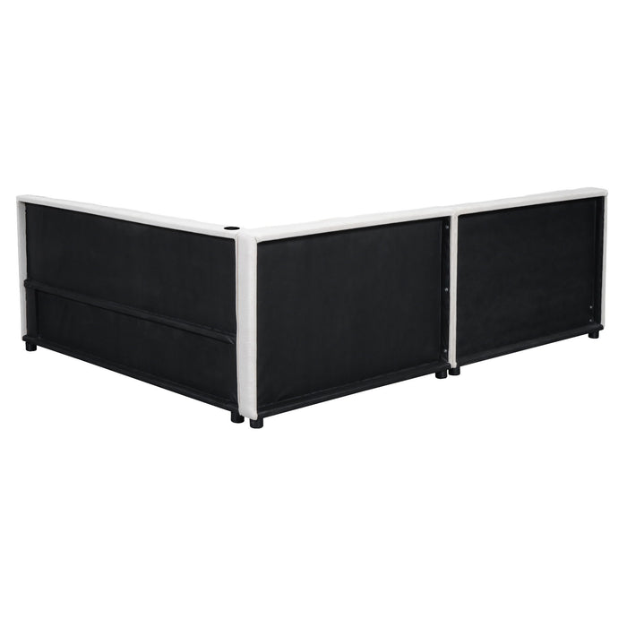 Modern Upholstered Platform Bed With USB Ports And LED Belt