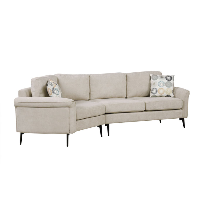 Upholstered 3 Seater Curved Sofa With Printed Pillows Chenille