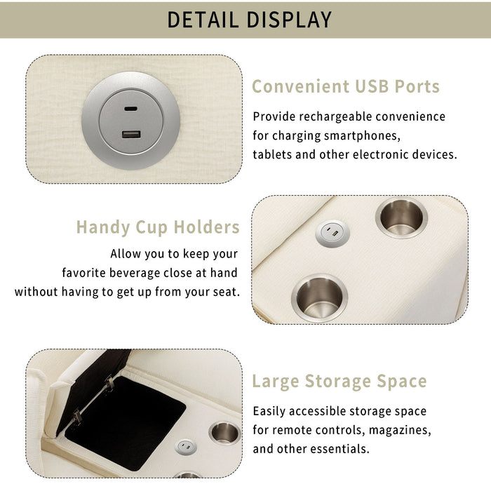 Sectional Sofa Chenille Upholstered Sofa With Two Removable Ottoman, Two USB Ports, Two Cup Holders And Large Storage Box For Living Room