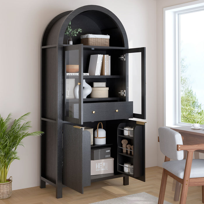 Fluted Tall Arched Pantry Cabinet With Adjustable Shelves