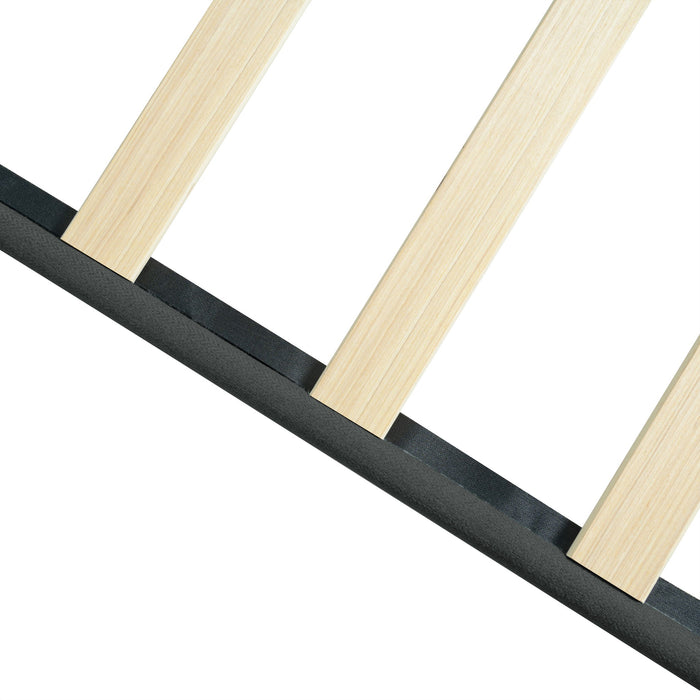 Modern Upholstered Platform Bed Frame With Button Tufted Linen Fabric Headboard