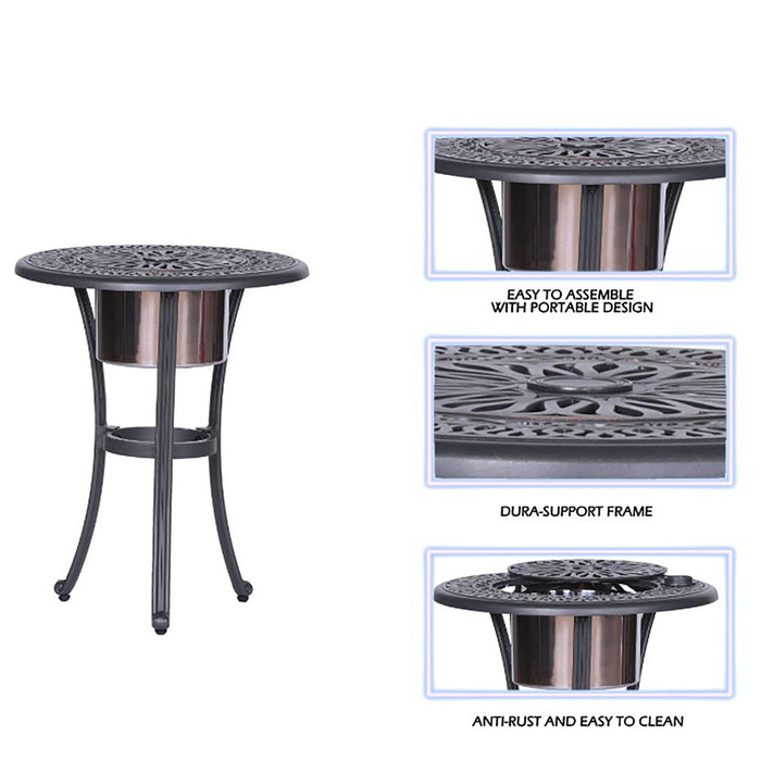Outdoor Patio Aluminum Round Bistro Table/Side Table With Ice Bucket - Gunmetal