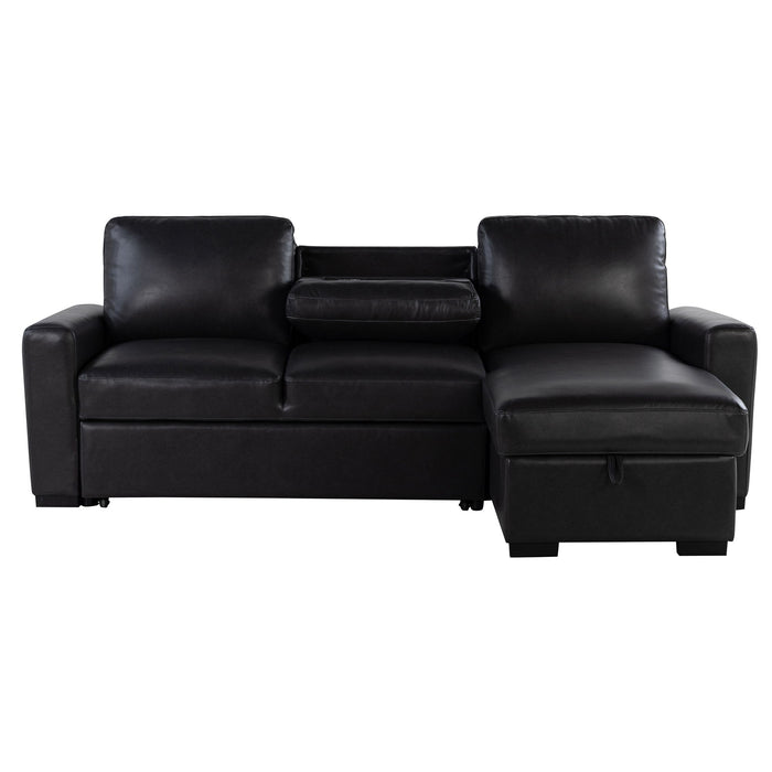 Montero - Sofa With Pull Out Bed, Drop Down Table, USB And Cup Holders, Storage Chaise - Charcoal Black