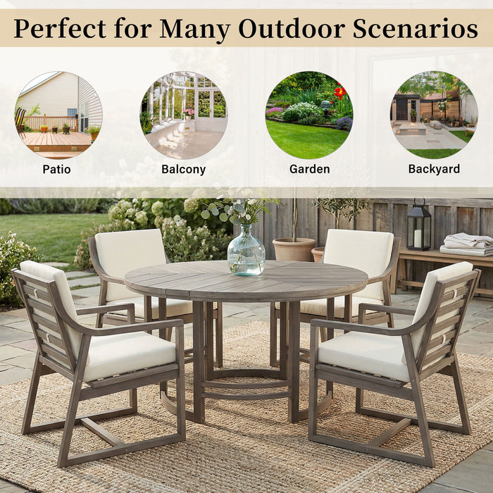 5 Piece Outdoor Dining Set, Patio Table And Chairs With Umbrella Hole