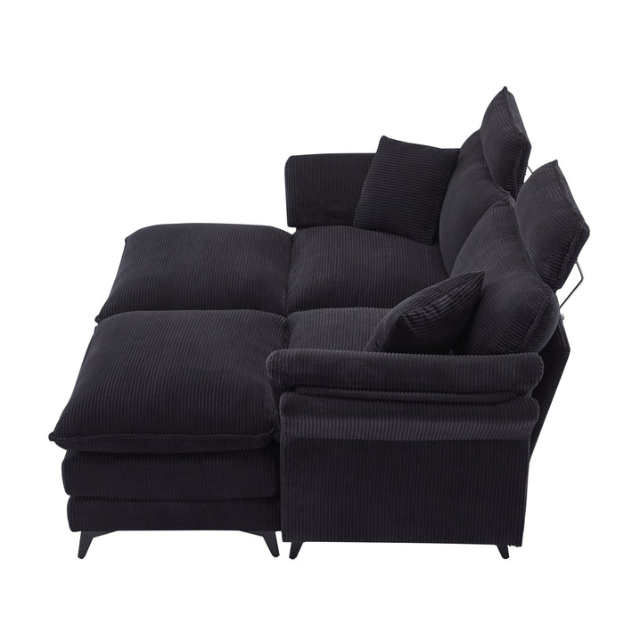 Modern Corduroy Deep Seat Sectional Sofa With Ottoman