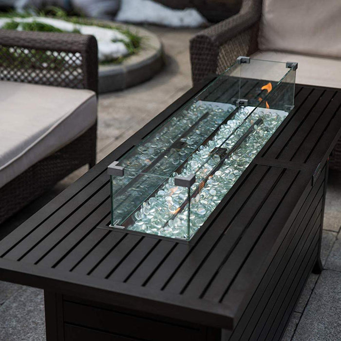 Fire Pit Table Wind Guard Rectangular Glass Wind Guard, Clear Tempered Glass Flame Guard, With Aluminum Alloy Brackets, For Propane Gas Outdoor