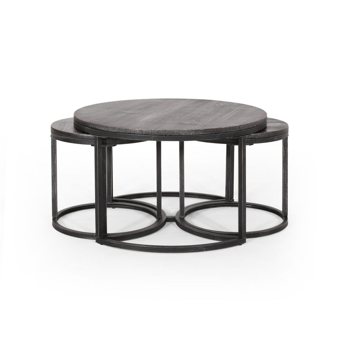 Icebergs - 3 Piece Coffee Table Set With Wood Top And Iron Base - Black / Gray