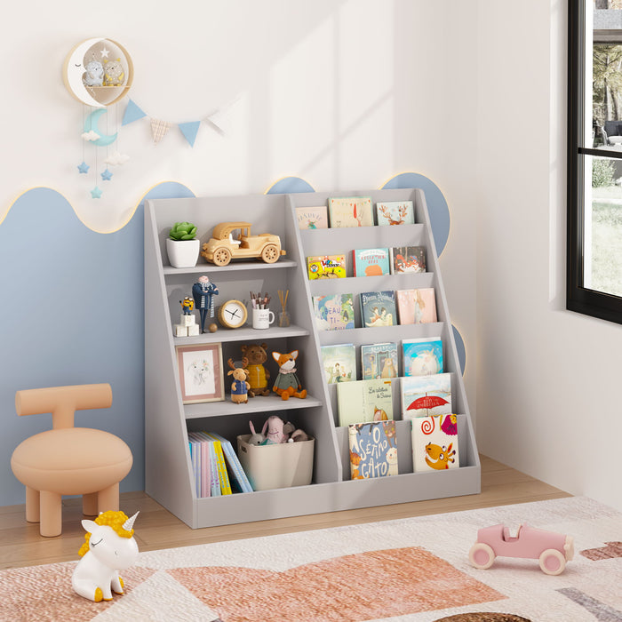 Bookshelf And Toy Storage Organizer, 4 Tier Bookcase With Display Stand For Playroom