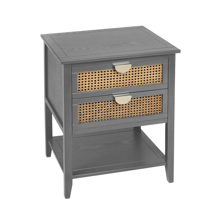 2 Drawer Side Table, Natural Rattan