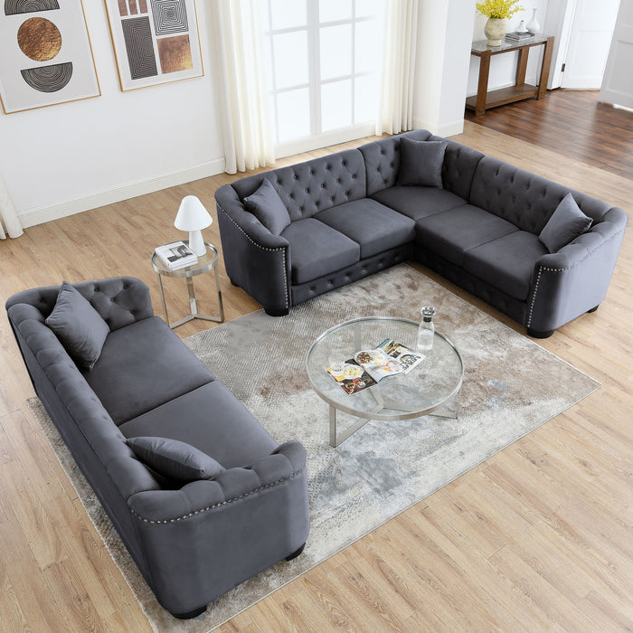 Corner Sofa / 3 Seater Combination Sofa. Velvet Grey