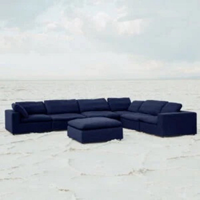 Modern 17" Luxe Size Ottoman, Premium Fabric Upholstered Living Room Cube Ottoman With Plush Seat Cushion, Navy
