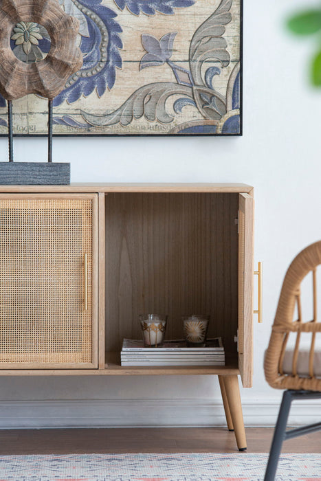 Wooden Accent TV Cabinet With 3 Doors - Brown