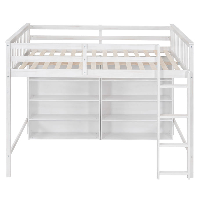 Loft Bed With 8 Open Storage Shelves And Built In Ladder