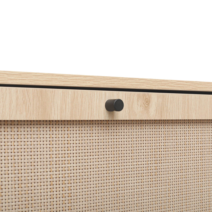 Modern Rattan 5 Door Shoe Storage Cabinet For Entryway Freestanding Design - Natural