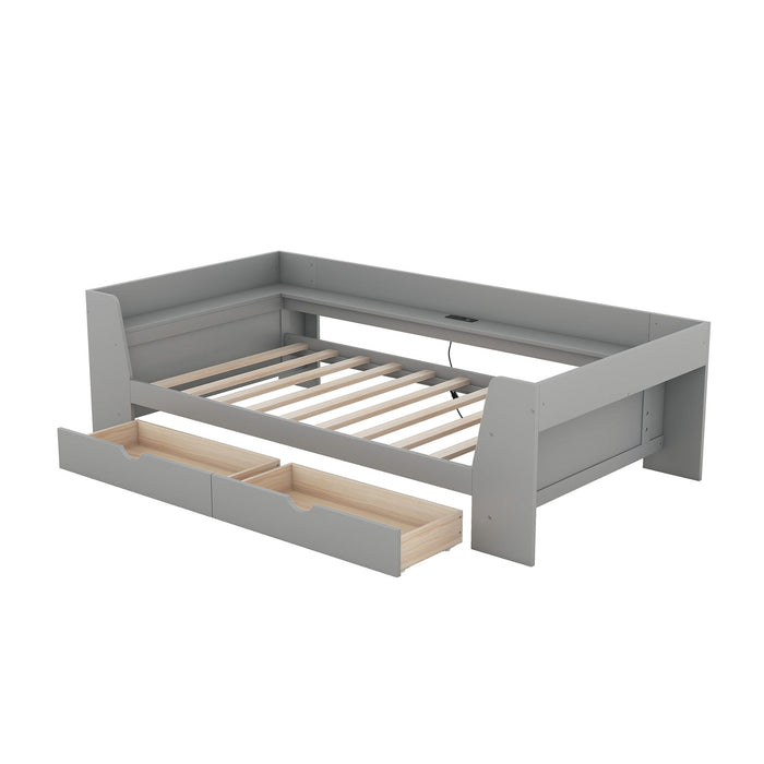 Daybed With Shelves, Drawers And Built In Charging Station