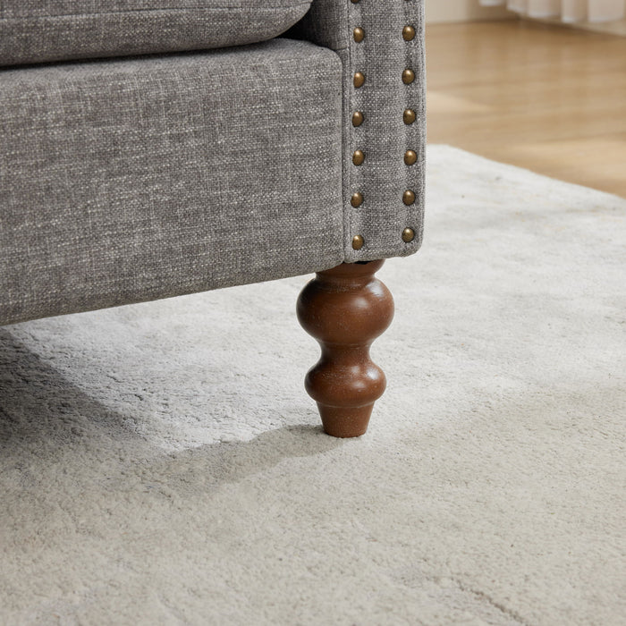 Upholstered Chaise Lounge Indoor With Nailheads, Sleeper Sofa Couch With 4 Throw Pillows & 2 Bolsters, Daybed With Rubberwood Legs