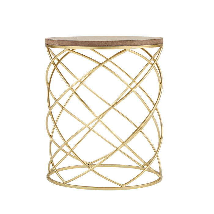Contemporary Golden Side Table With Top And Metal Frame - Natural / Gold
