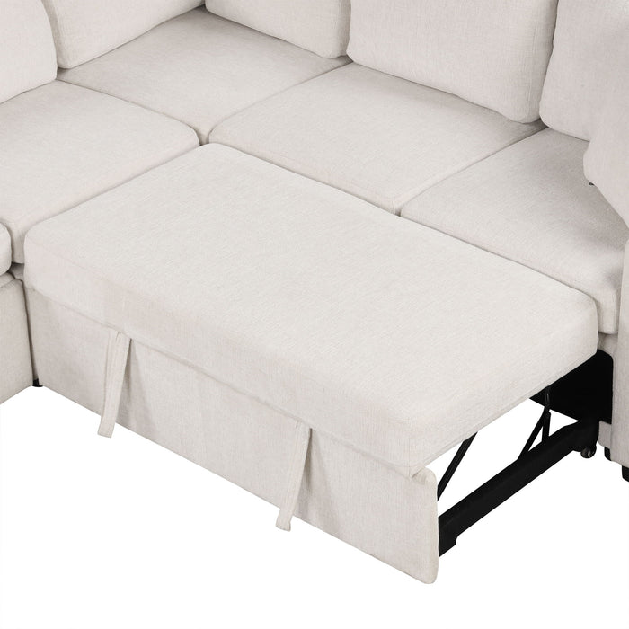 Sectional Sofa Convertible Pull-Out Bed With Storage Ottoman & USB Ports
