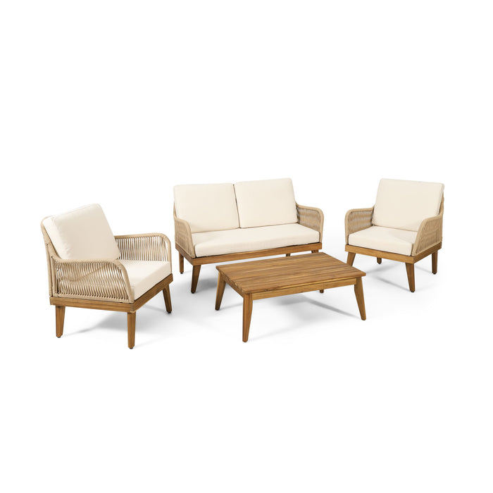 Hueber - Outdoor And Rope 4 Seater Chat Set With Cushions - Teak