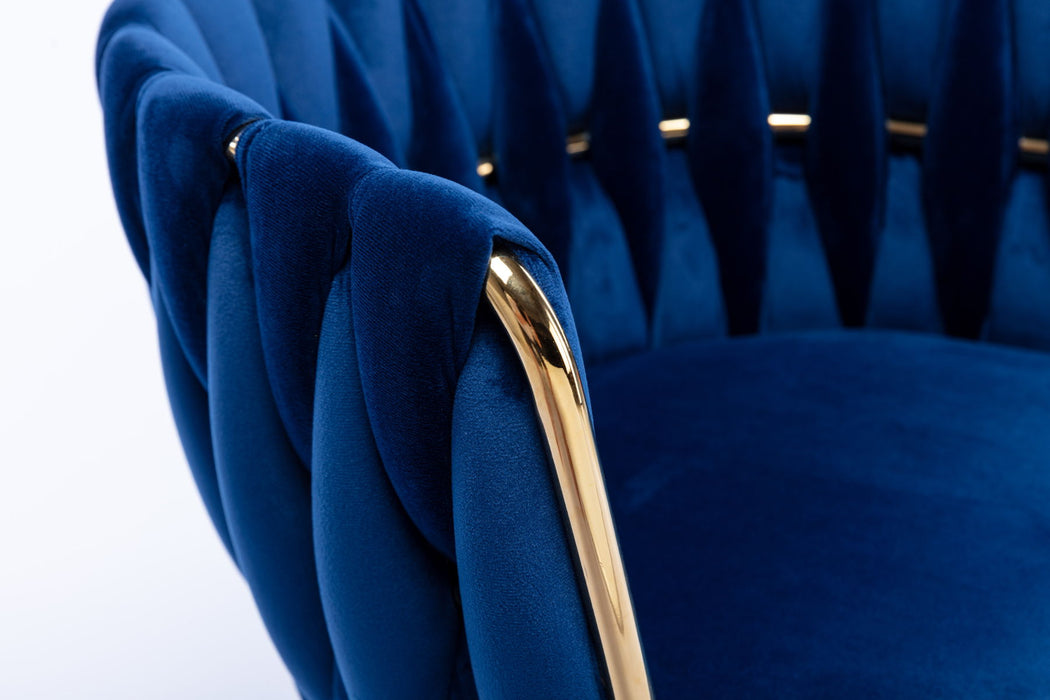 Modern Design Golden Metal Frame Velvet Fabric Dining Chair With Golden Legs, (Set of 2), Navy