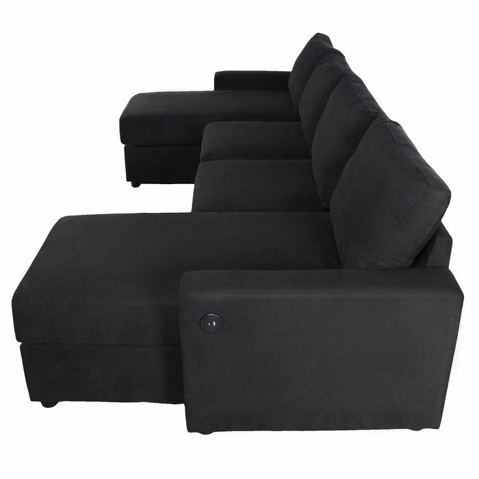 Convertible Sectional Sofa With Storage Chaise Lounges And USB Ports