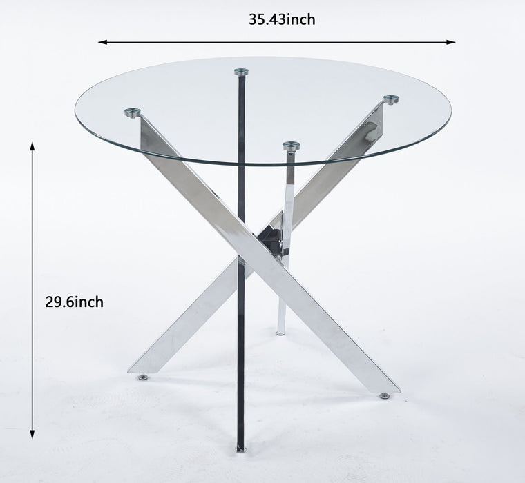 Dining Table With Cross Metal Leg And Tempered Glass, Modern Space Saving Kitchen Table For Living Room