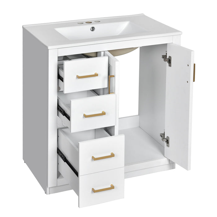 Ceramic Sink Combo, Freestanding Vanity Set With 3 Drawers & Soft Closing Doors