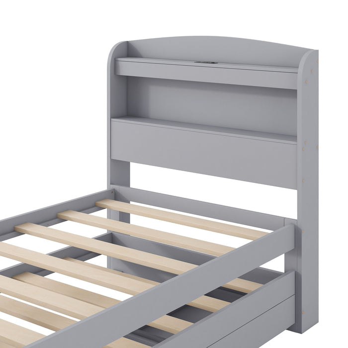 Platform Bed With LED Headboard, Charging Station, Trundle And 2 Drawers